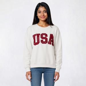 Juniors No Comment Fleece Americana Raw Edge Sweatshirt - USA